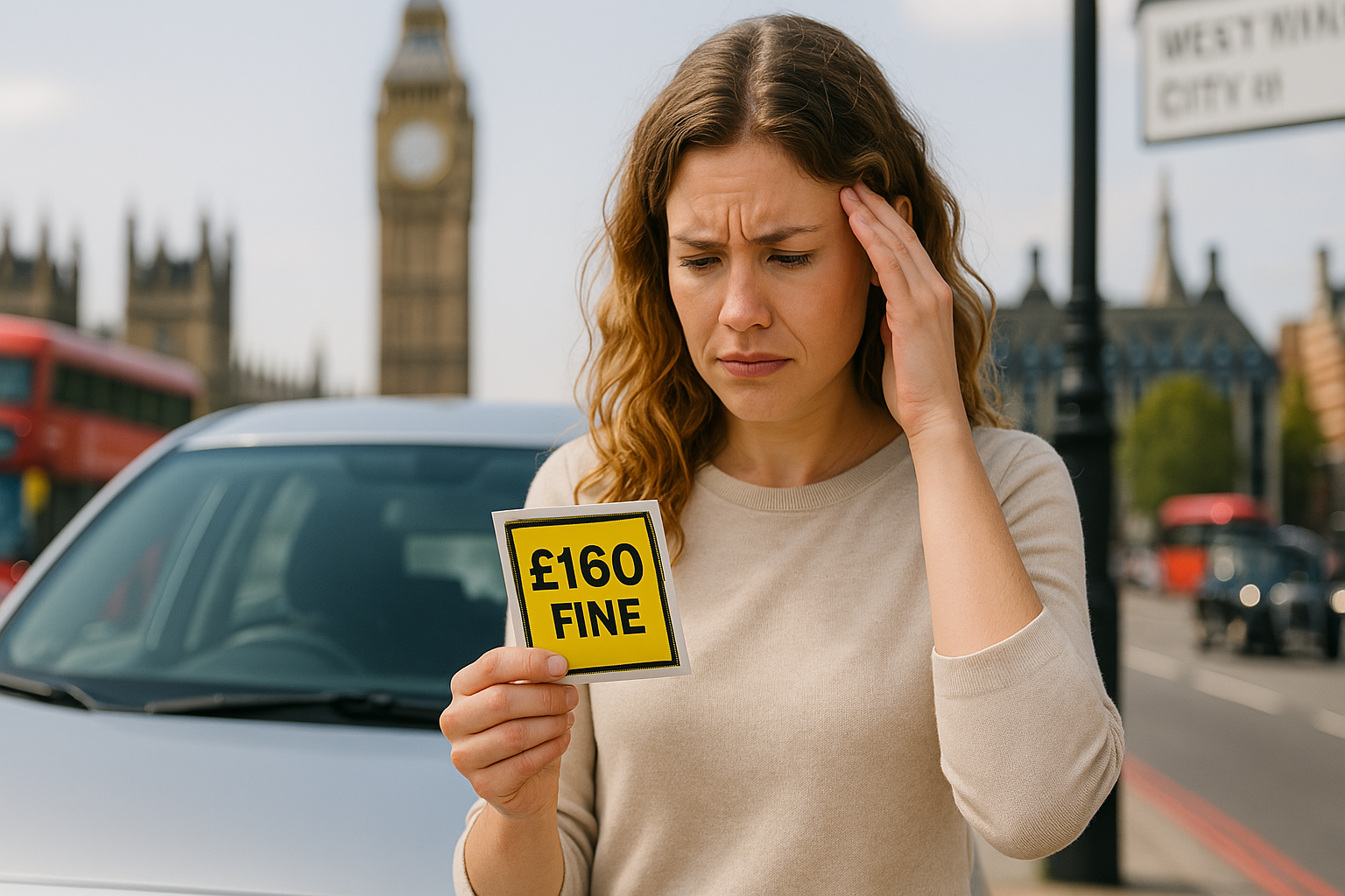 Woman holding parking ticket in London